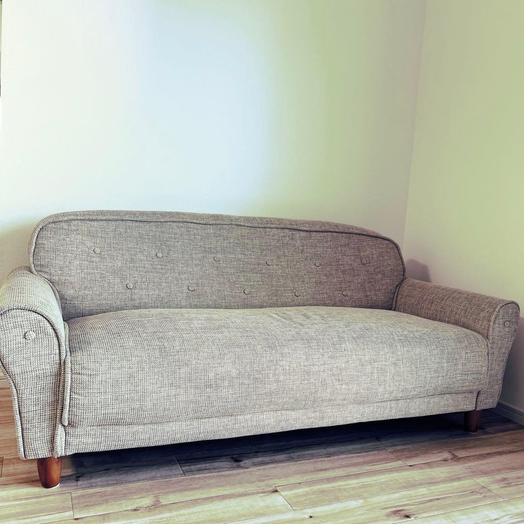 最終値引き★美品 2.5〜3人掛けベージュ系ブラウン ファブリックソファ 北欧
