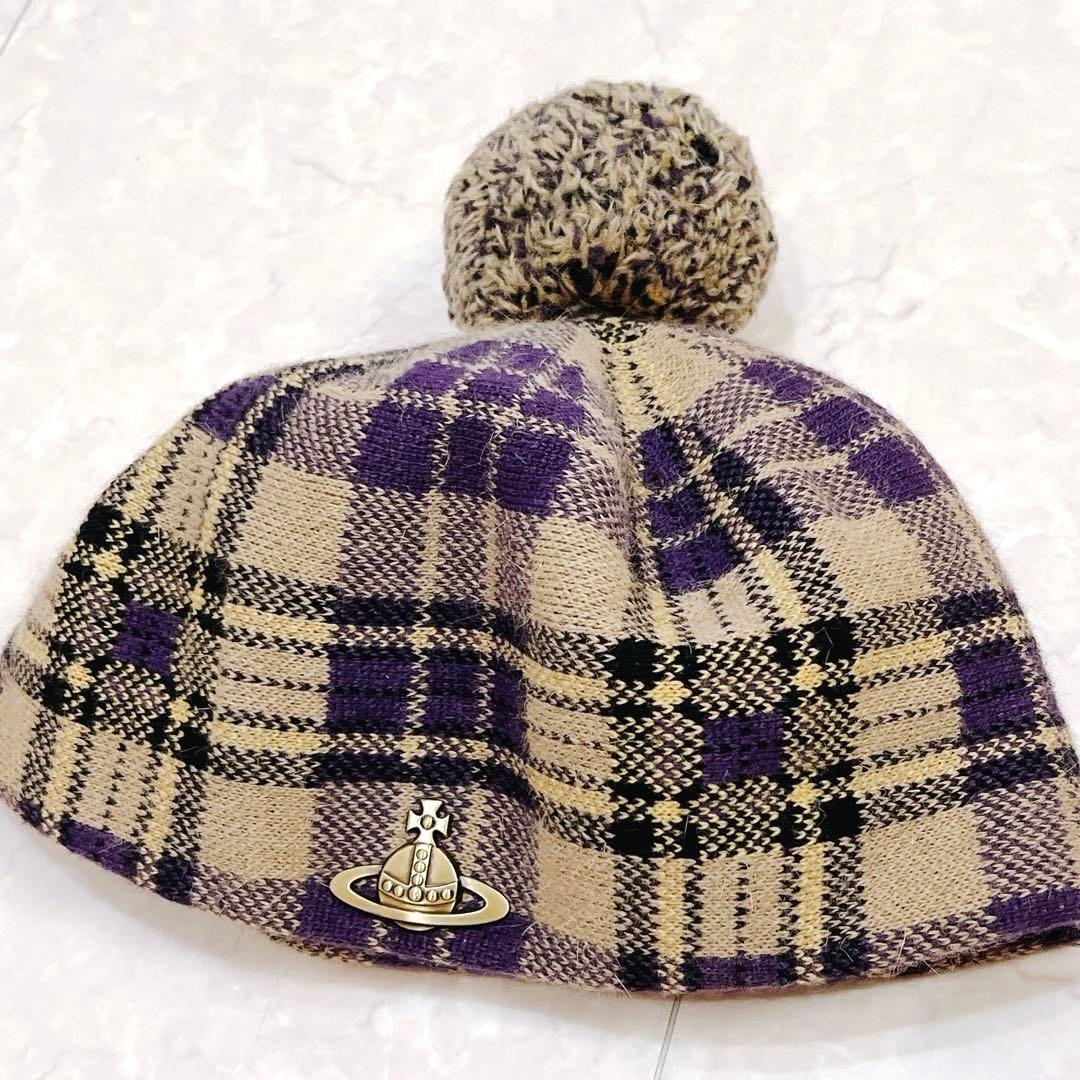 Vivienne Westwood チェック ベレー帽　オーブ モヘア混 M