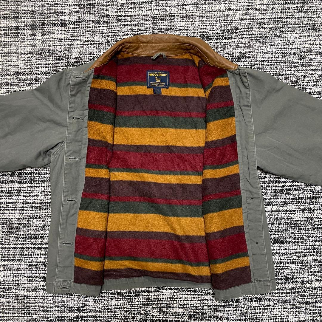 WOOLRICH 90s ワークジャケット 襟レザー 裏地ブランケット