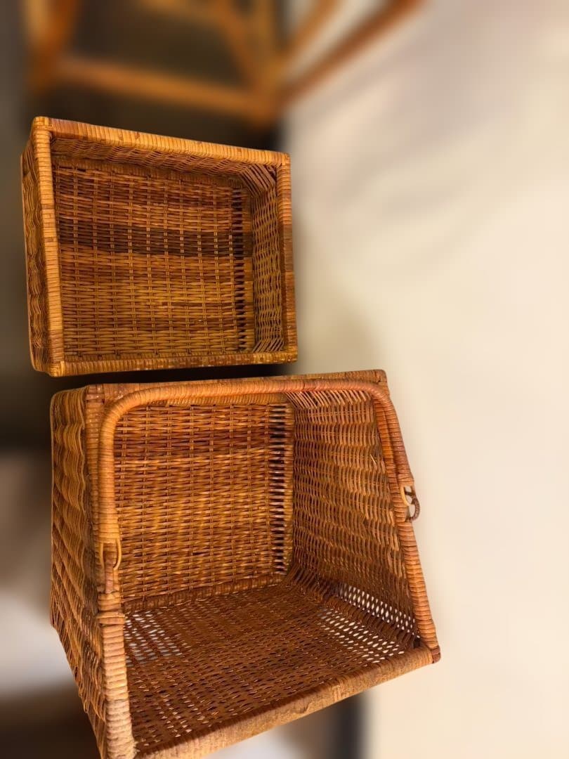 台湾製 ラタン バスケットラック 収納 キャスター付き 3段 ヴィンテージ