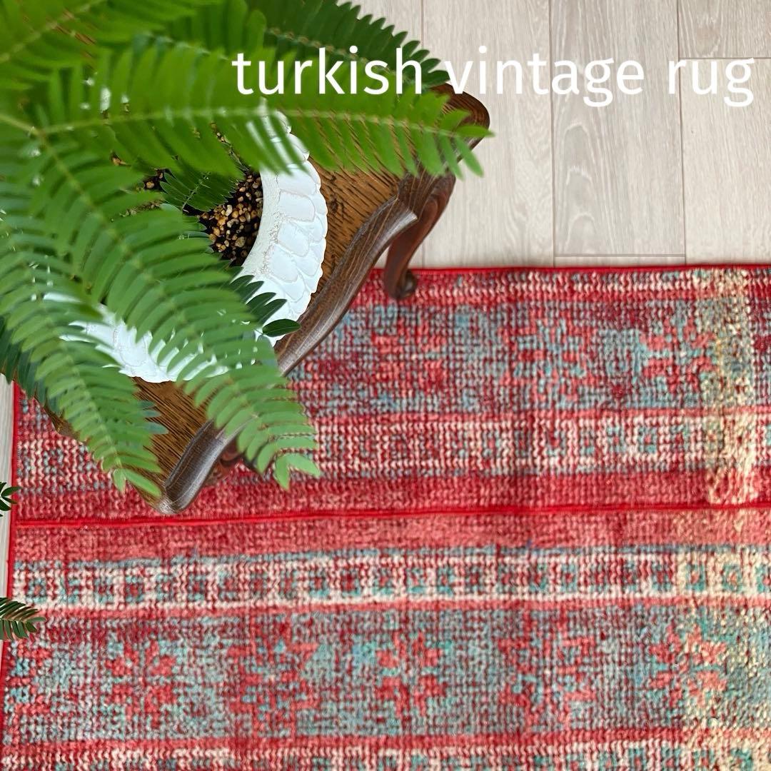超ロング✳︎56×273 ストロベリーレッド　パッチワーク　トルコヴィンテージラグ