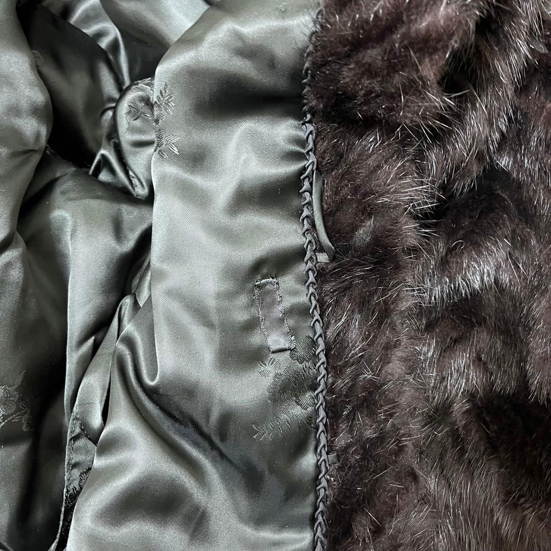 美品★ミンクファーヘリンボーンデザインロングコートマキシ丈 13号