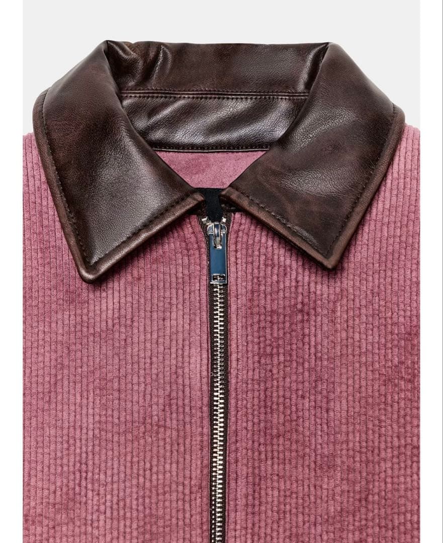 タグ付き新品★ZARAのコーデュロイフェイクレザー襟ジャケット★S★マルサラ色