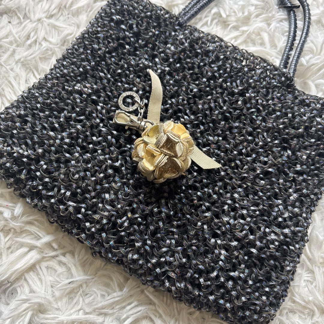 アンテプリマ ワイヤーバッグ ブルー　グレー ストラップ付き