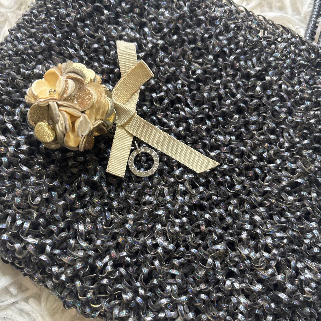 アンテプリマ ワイヤーバッグ ブルー　グレー ストラップ付き