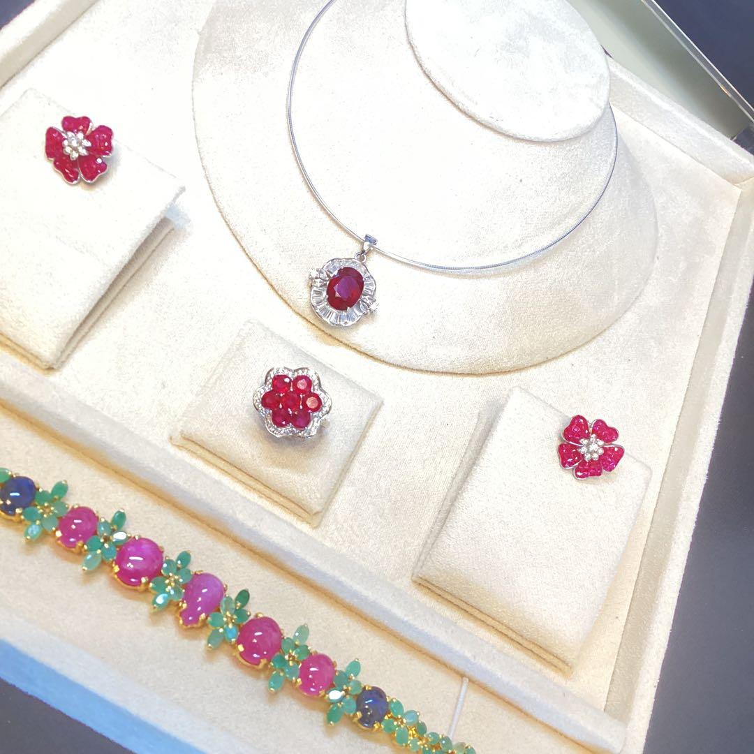 t*a様 天然ルビーサファイアエメラルドリング＆ネックレスセット　サイズ限定16