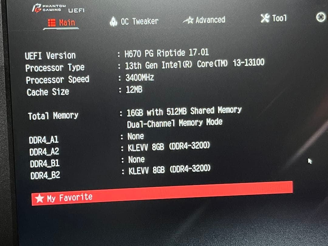 マザーボード core i3 13100 H670 PG Riptide DDR4 8GBx2