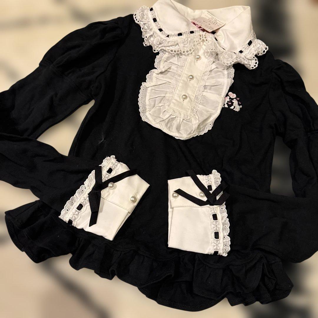 キャンディちゃん刺繍ジャボ付カットソー　白黒