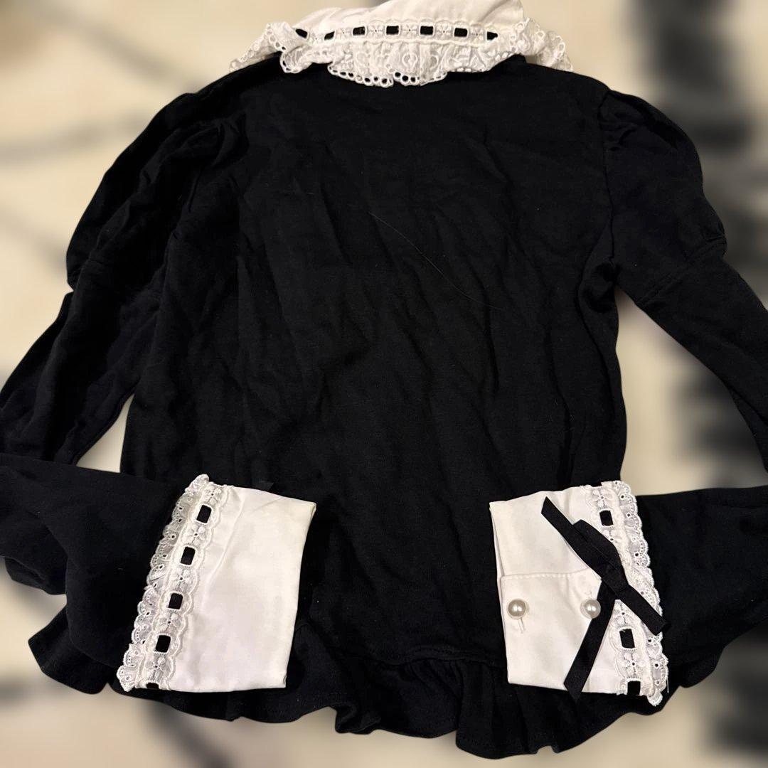 キャンディちゃん刺繍ジャボ付カットソー　白黒