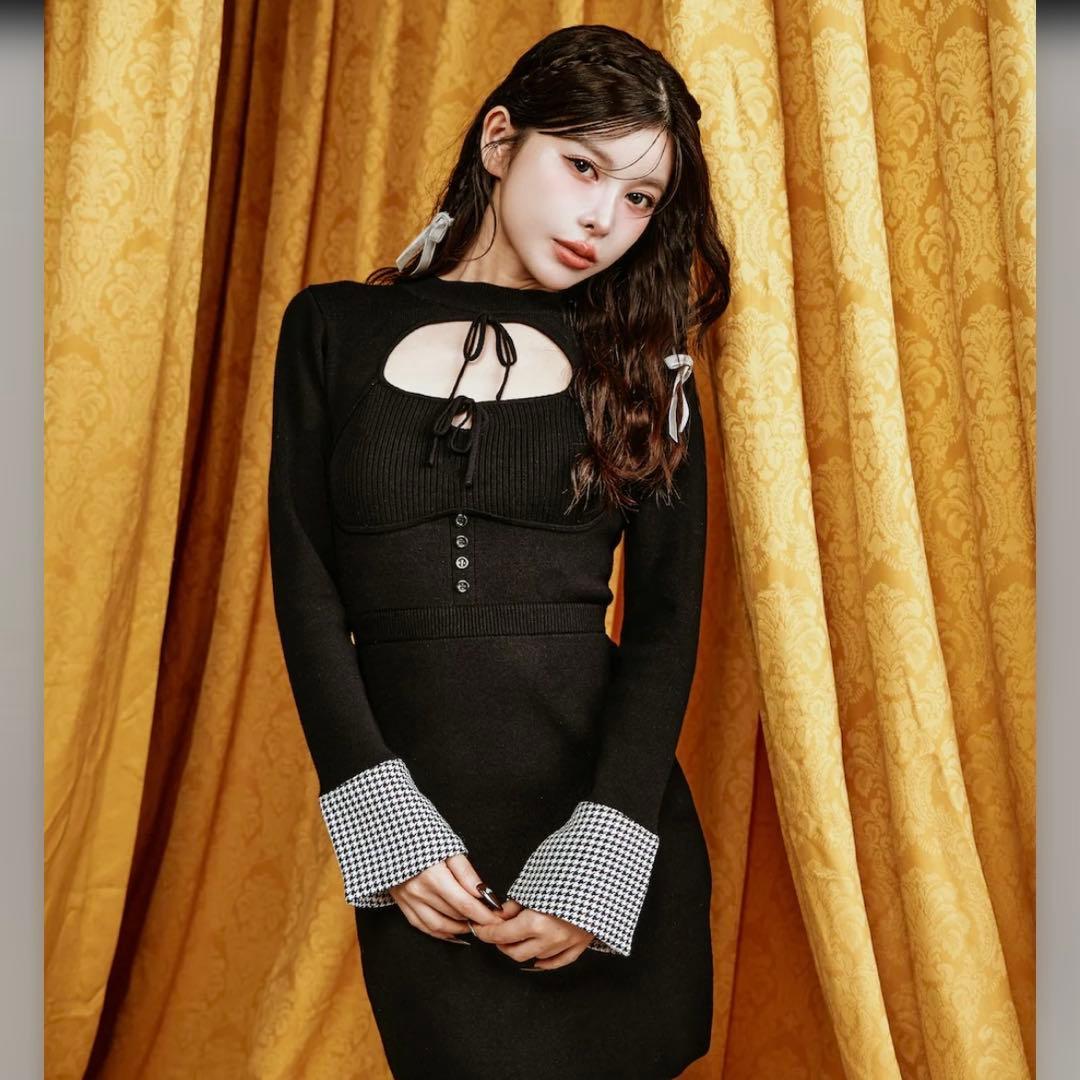 Darich フロントオープンニットミニワンピース BLK freesize