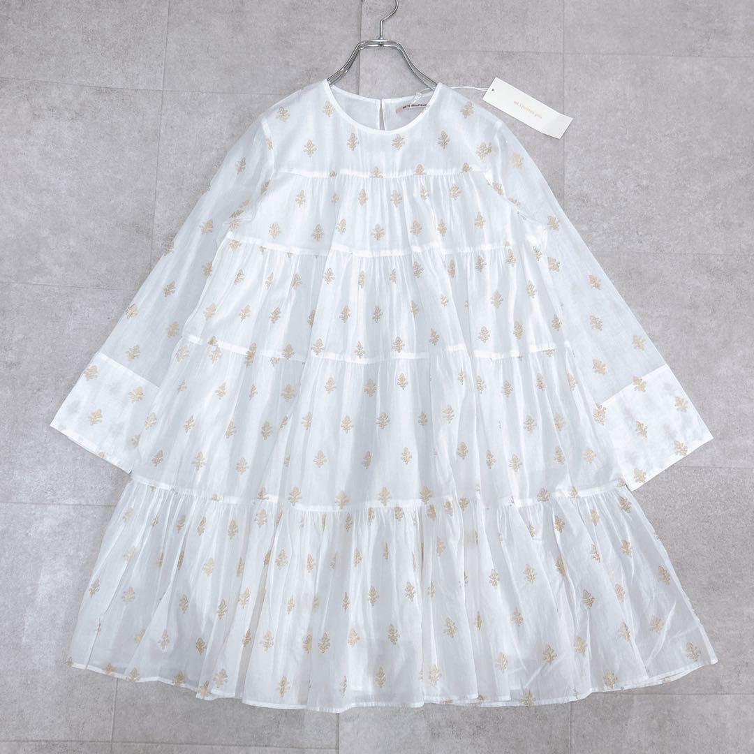 新品タグ付✨ヌキテパ コットンボイルホイルプリントティアードチュニック ホワイト