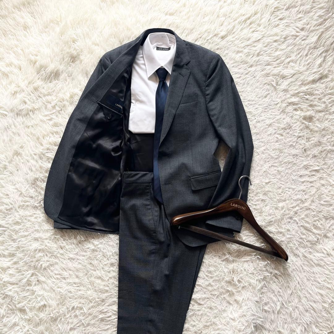 <ハンガー>LARDINI 新ロゴ ダークグレー ウール スーツ サイズ46