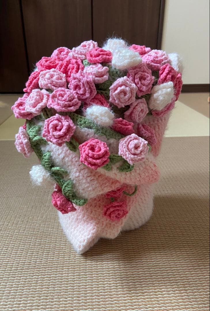 バラの花束ブランケット直径110cm，72本の大きなバラ，ストール