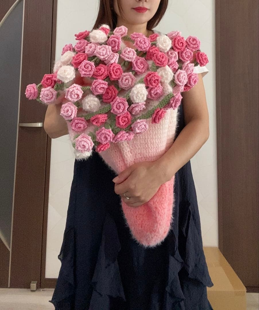 バラの花束ブランケット直径110cm，72本の大きなバラ，ストール