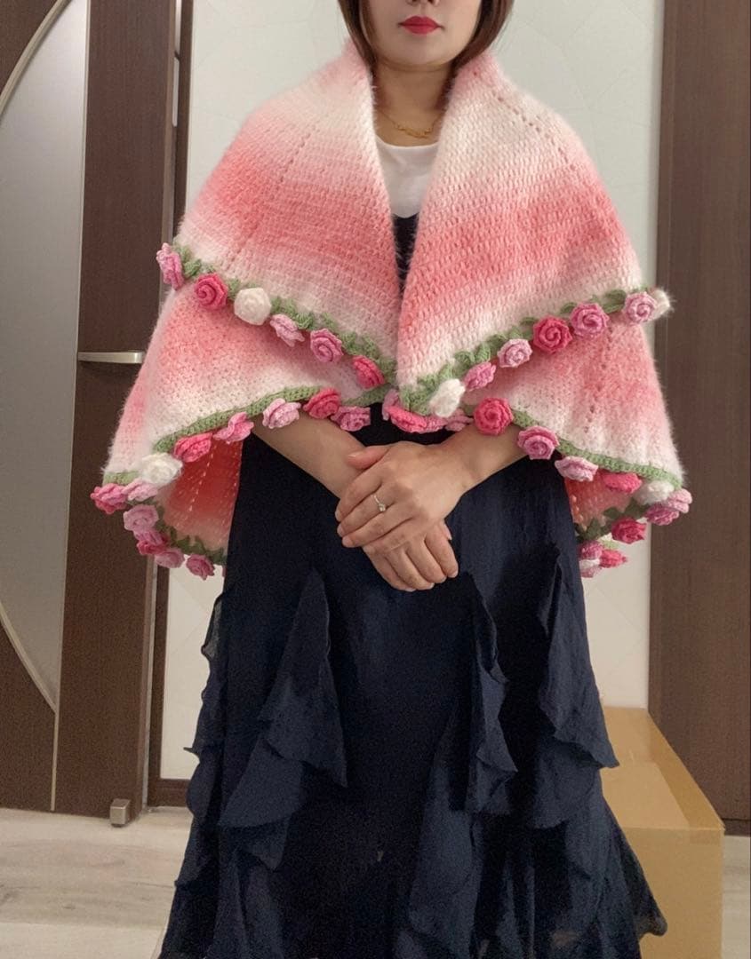 バラの花束ブランケット直径110cm，72本の大きなバラ，ストール