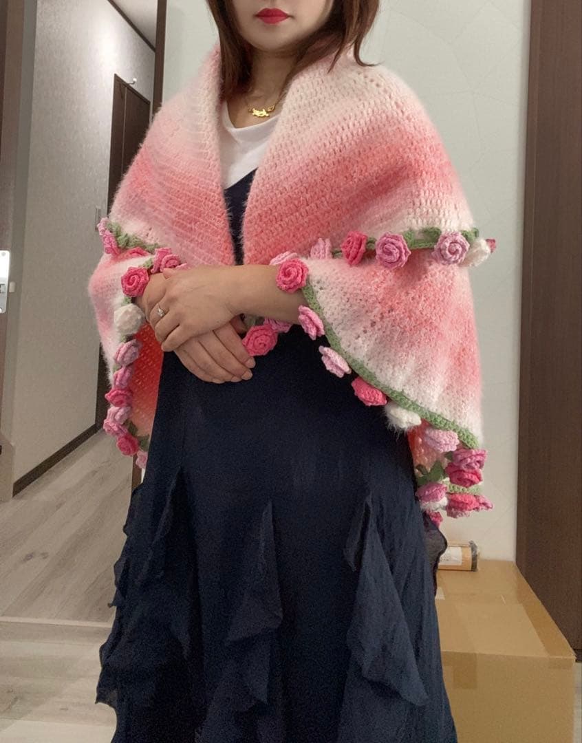 バラの花束ブランケット直径110cm，72本の大きなバラ，ストール