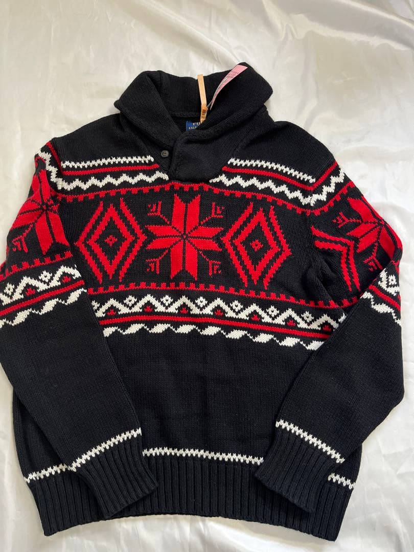 ポロ　ラルフローレン　ノルディックセーター　ショール　ブラック　Lサイズ