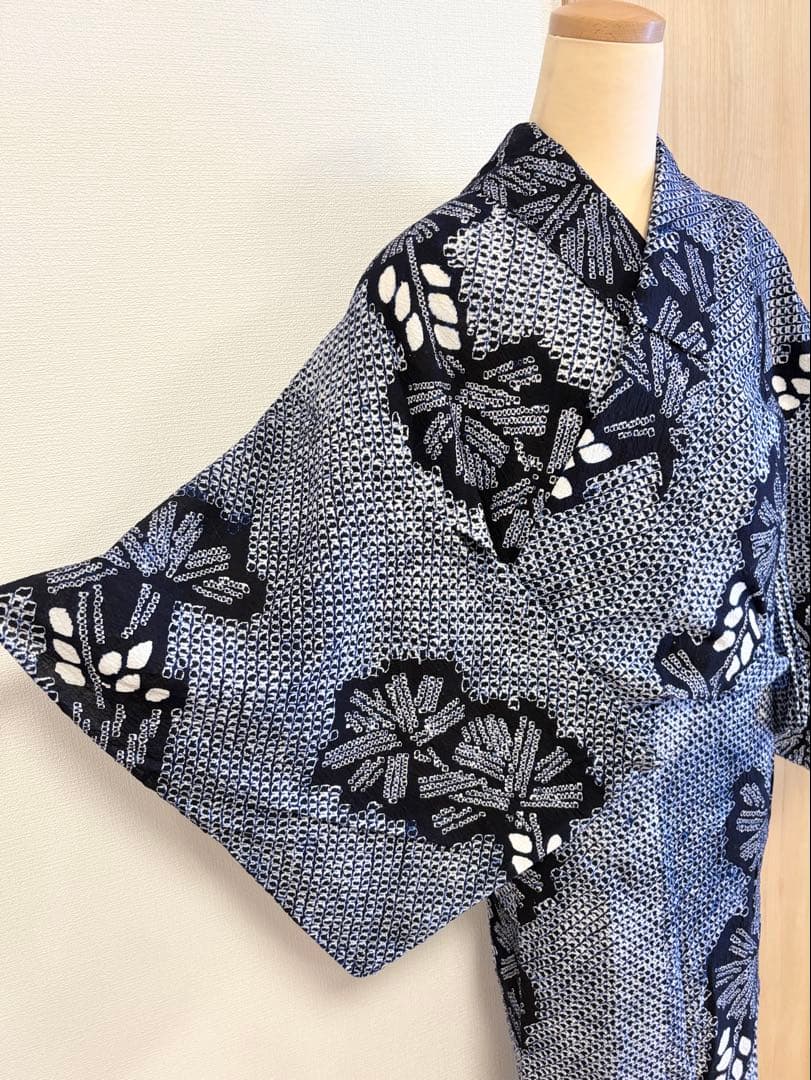 浴衣 絞り 紺色 青 広衿 2507181