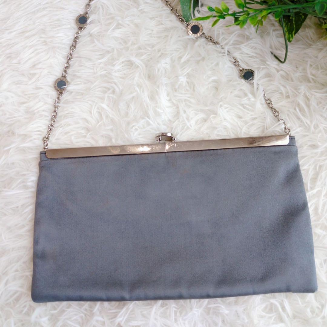 ◾︎レア◾︎ ブルガリ グレー サテン クラッチ パーティ チェーン バッグ ポーチ