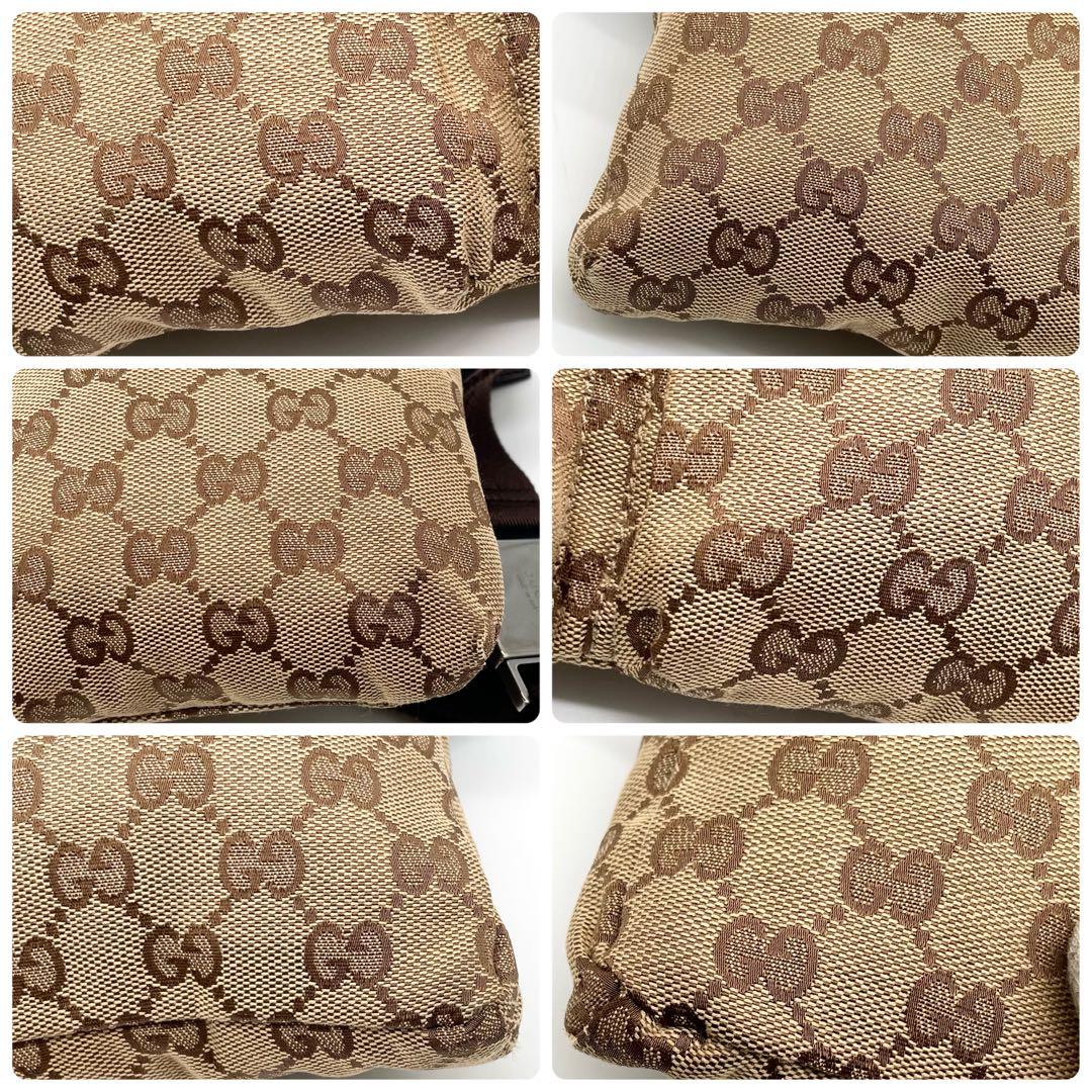 極美品✨グッチ ボディバッグ GG キャンバス レザー ウエストバッグ ブラウン