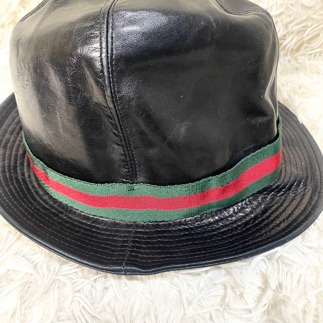 グッチ　GUCCI ハット　シェリーライン　レザー　ブラック　黒　メンズ