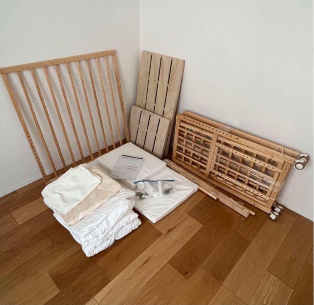 そいねーる+ロング　ナチュラルウッド ベビーベッド マットレス付き