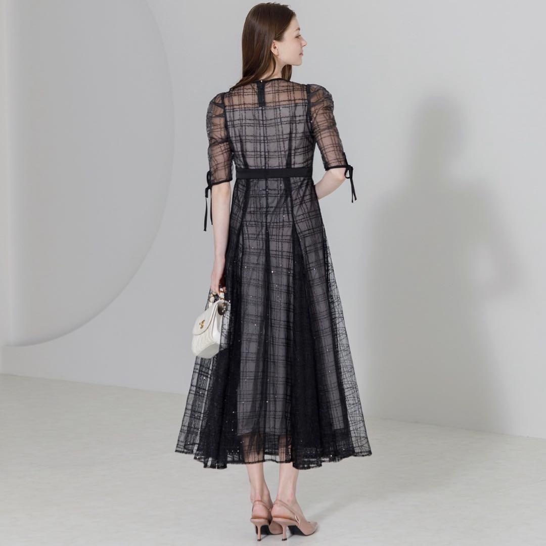 Leja チェックスパンコールリボンワンピース s オケージョン ドレス