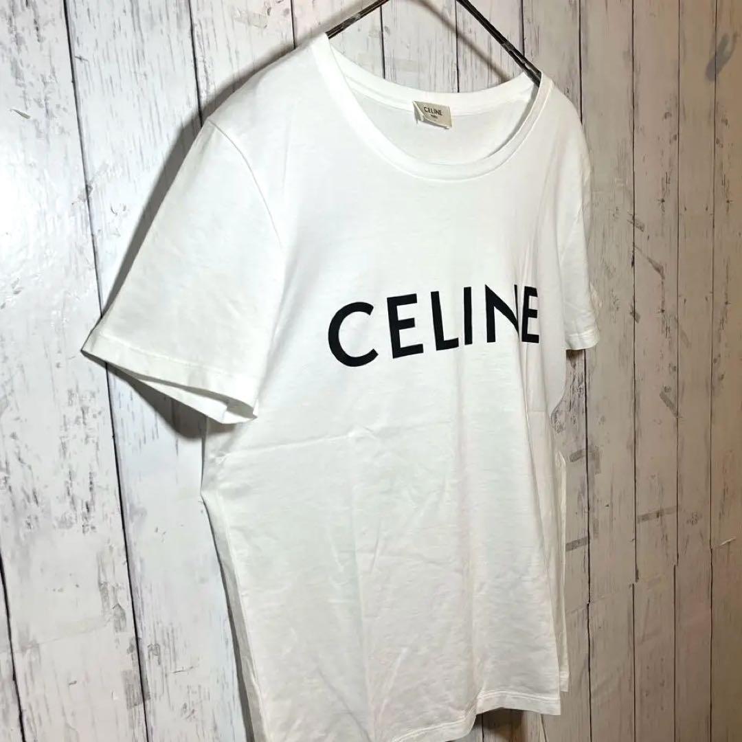【美品・定番】セリーヌ☆ブランドロゴ入りTシャツ 人気カラー ホワイト 白色