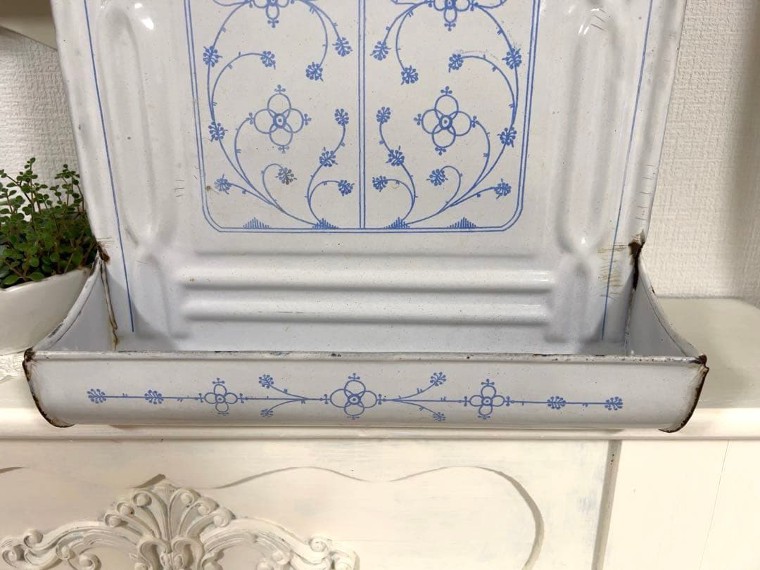 フランスアンティーク＊サキソニー柄ホーローレードルラック