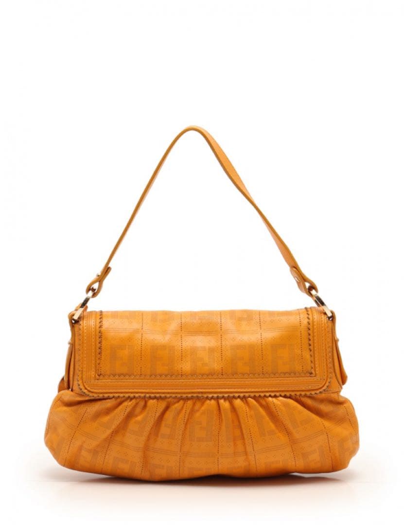 オレンジレザー フリルショルダーバッグ