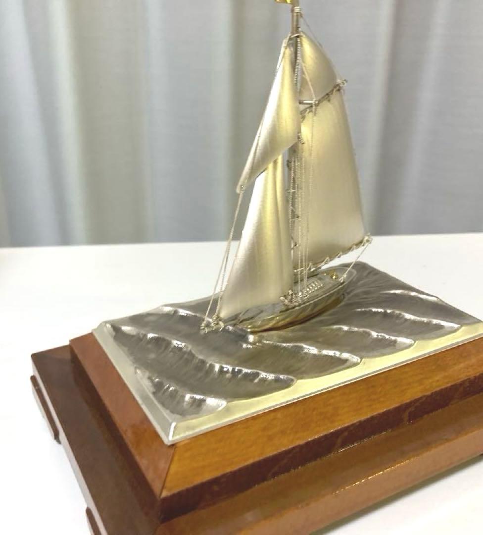 銀製帆船模型 ガラスケース付き