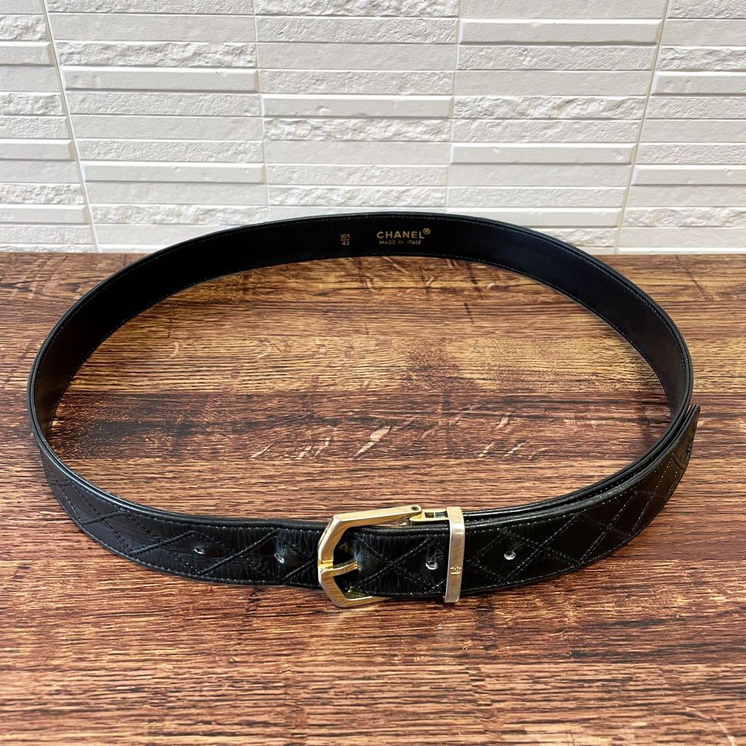 シャネル ビコローレ マトラッセ レザー ベルト ココマーク ラムスキン.