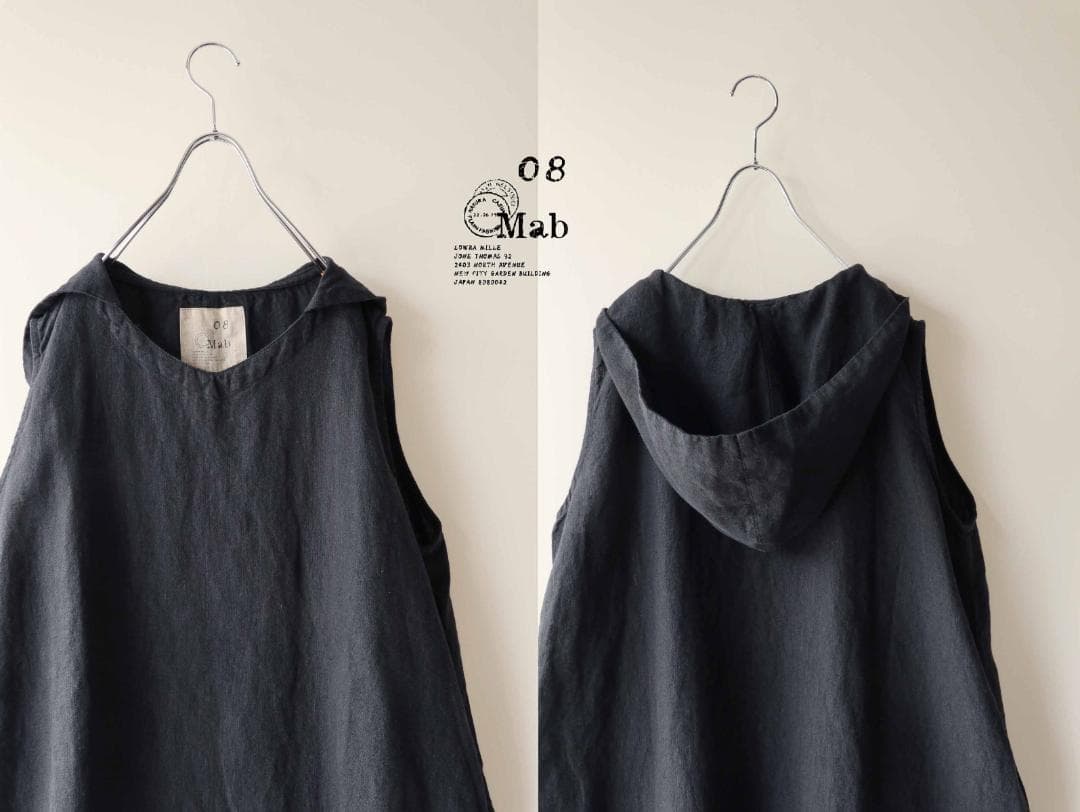 新品値引　08Mab　ブラック*パーカーノースリーブワンピース　9番手麻 866