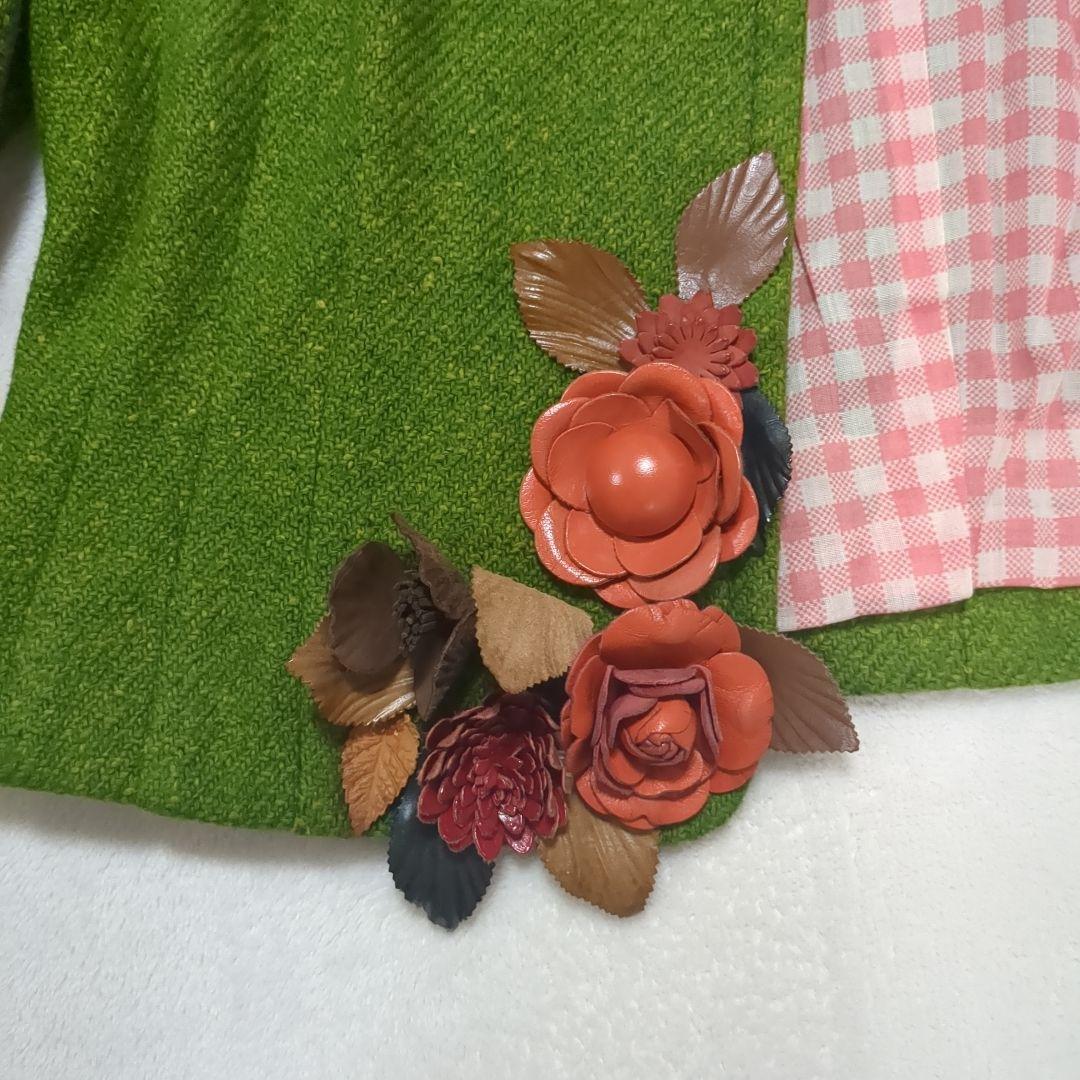 MOSCHINO モスキーノ ツイードジャケット 花装飾 シルク混 M（タイト）