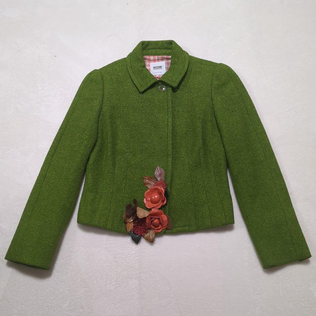 MOSCHINO モスキーノ ツイードジャケット 花装飾 シルク混 M（タイト）