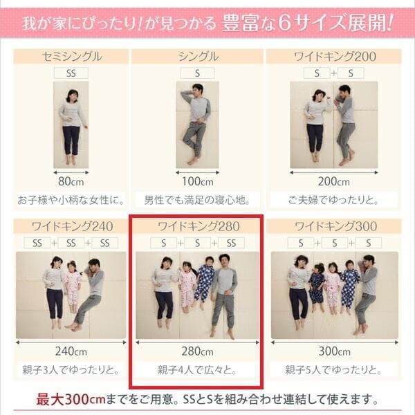 日本製　折り畳み三つ折りマットレス　6cm厚ワイドキング280cm幅アイボリー