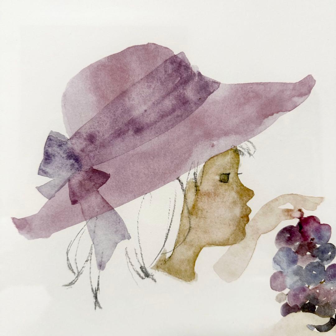 真作 いわさきちひろ ぶどうを持つ少女 リトグラフ 絵