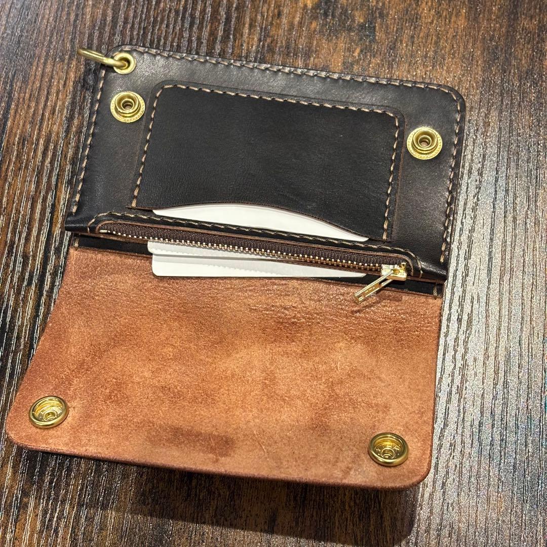 栃木レザー　ミドル　トラッカーウォレット　茶芯ブラック