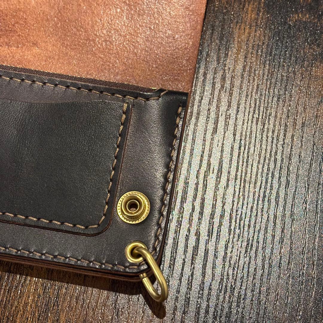 栃木レザー　ミドル　トラッカーウォレット　茶芯ブラック
