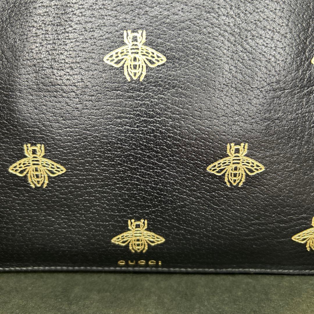 GUCCI セカンドバッグ　クラッチバッグ　ビー　ハチ　ロゴ　レザー　ブラック