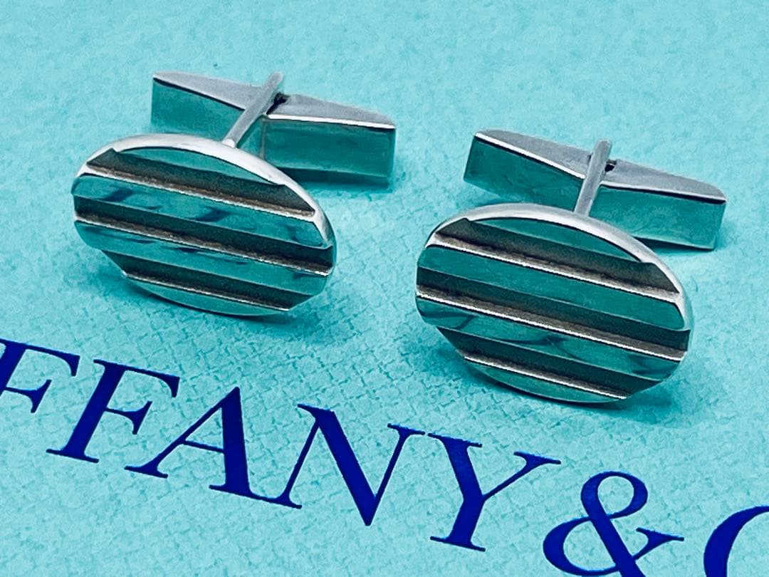 c893 ティファニー　グルーブド　ライン　オーバル　カフス　カフリンクス925
