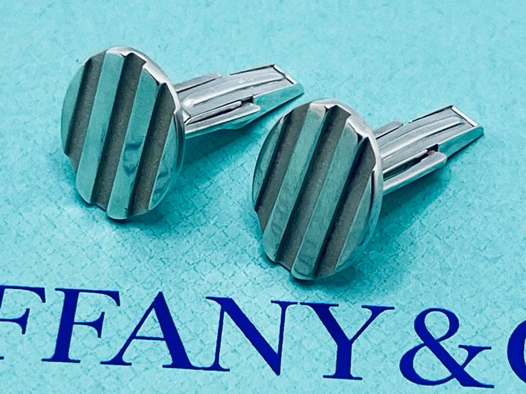 c893 ティファニー　グルーブド　ライン　オーバル　カフス　カフリンクス925