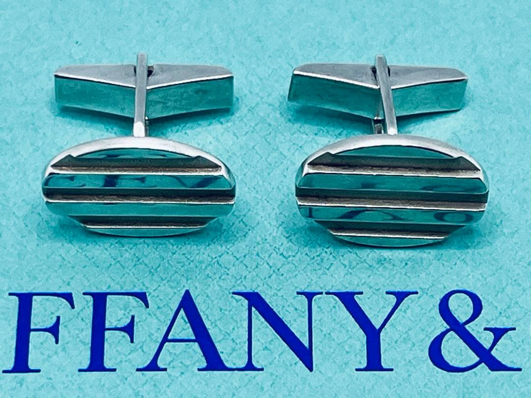 c893 ティファニー　グルーブド　ライン　オーバル　カフス　カフリンクス925