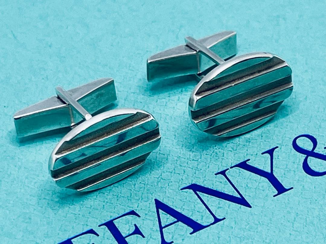 c893 ティファニー　グルーブド　ライン　オーバル　カフス　カフリンクス925