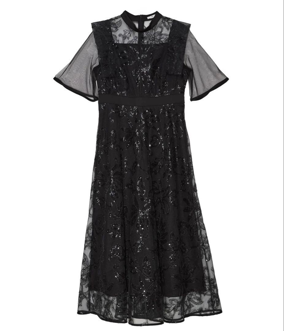 フラップデザインフラワースパンコールAラインワンピースドレス