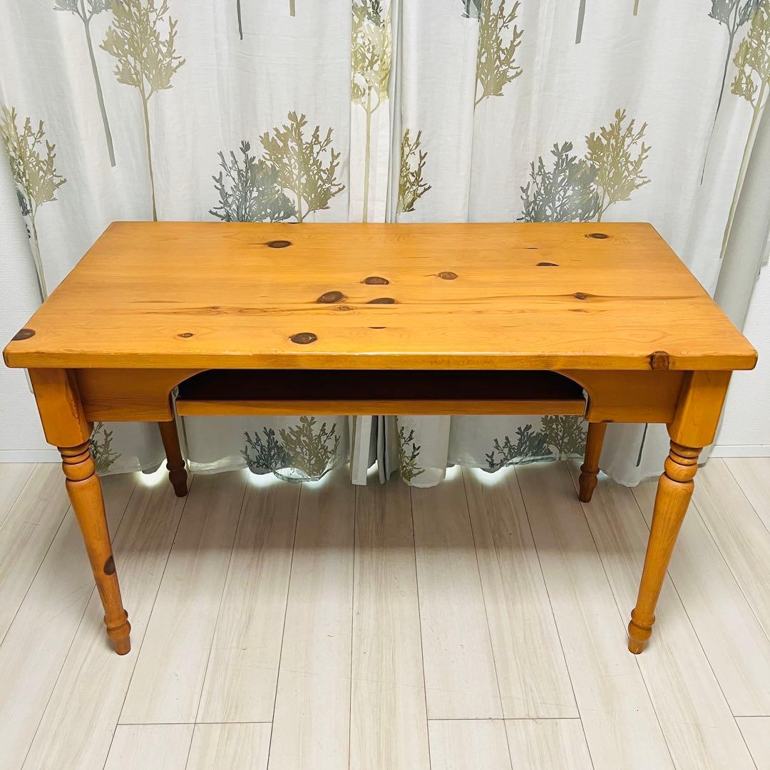 アンティーク風 木製デスク キーボードスライダー付き 学習机 PCデスク