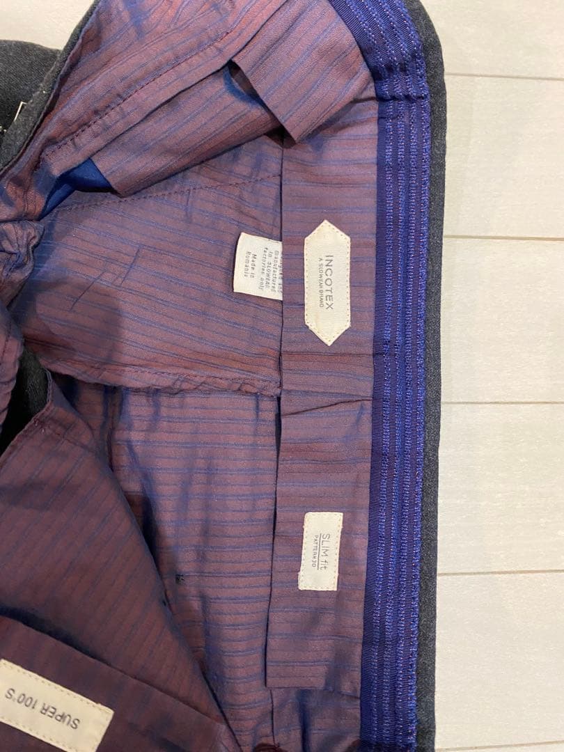 超美品インコテックス スーパー100's スリムフィット ダークグレー　44