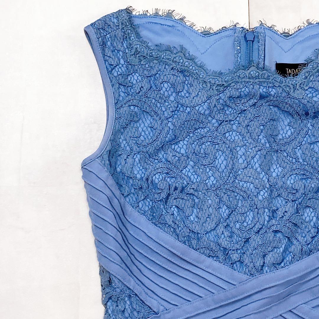 国内未発売 タダシショージ ドレス ブルー 総コードレース パーティ 刺繍