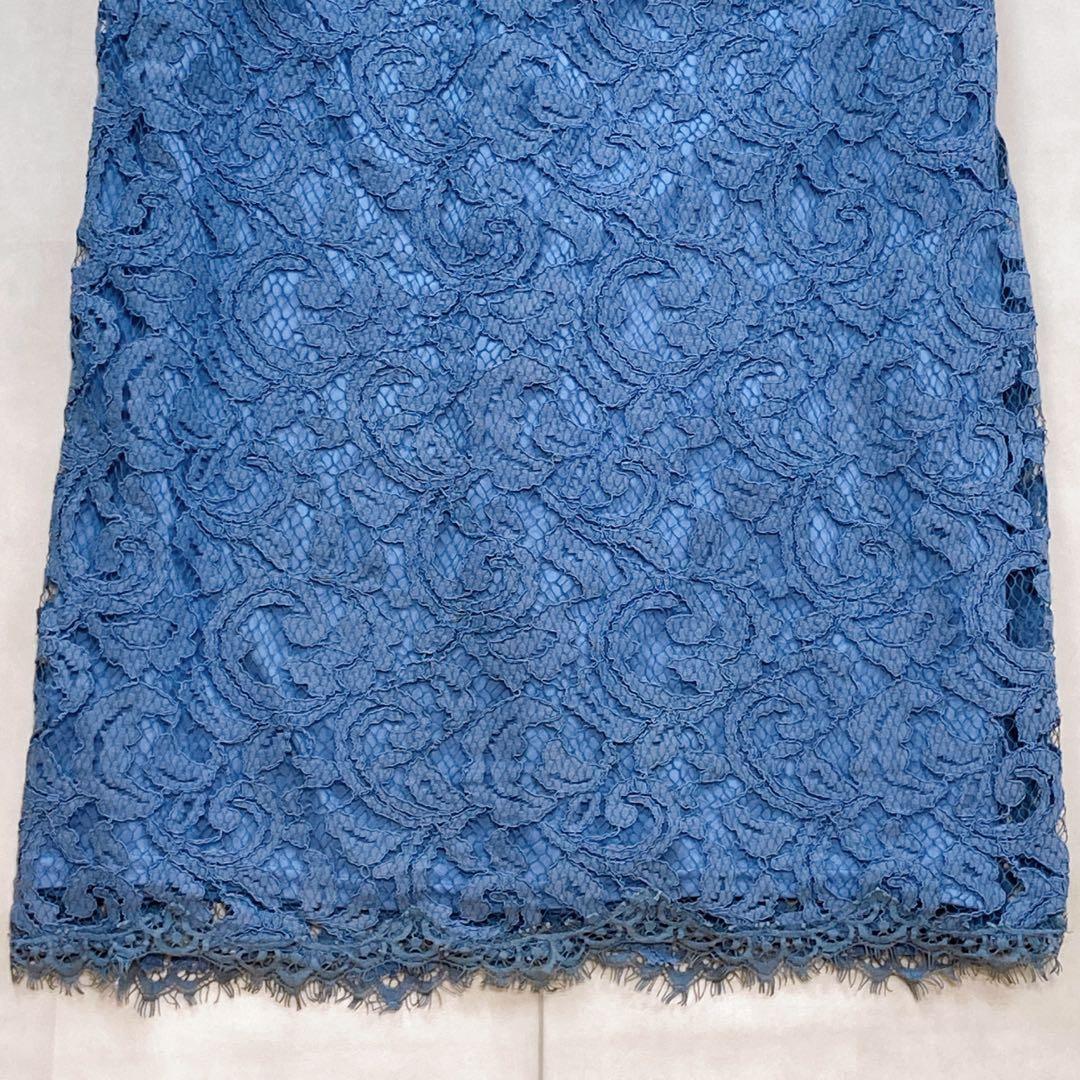 国内未発売 タダシショージ ドレス ブルー 総コードレース パーティ 刺繍