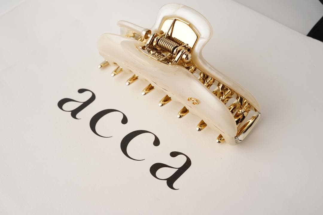acca アッカ ヘアヘアクリップ ラージ 大 パールホワイトベージュ＆ゴールド